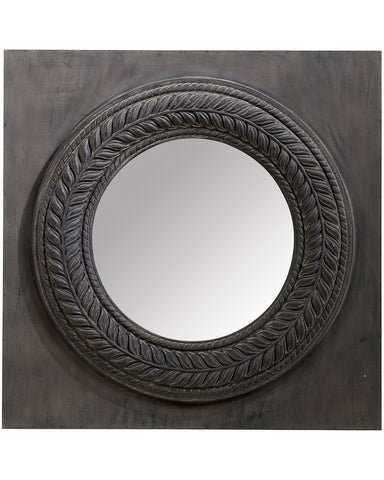 Badinerie Carved Wood Mirror with Leaf Motif