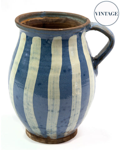 Rustic Blue Striped Terracotta Pot