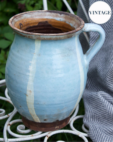 Rustic Pastel Blue Striped Terracotta Pot